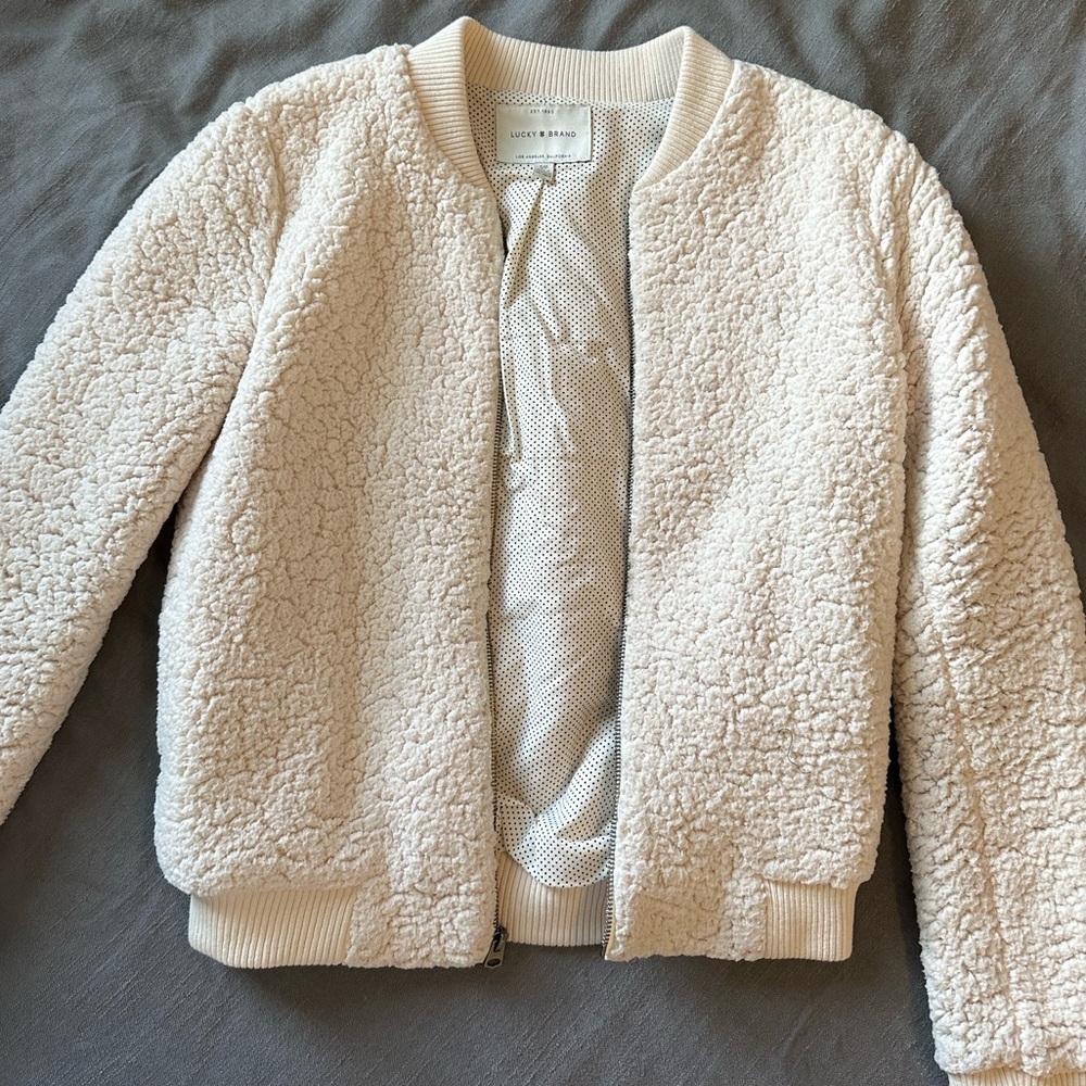 Lucky brand fuzzy zip up sweater